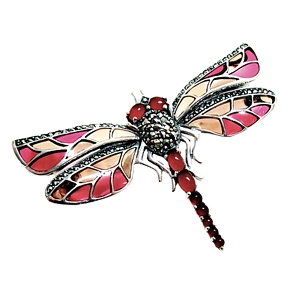 Dragonfly Brooch with Stained Glass Enamel & Marcasite
